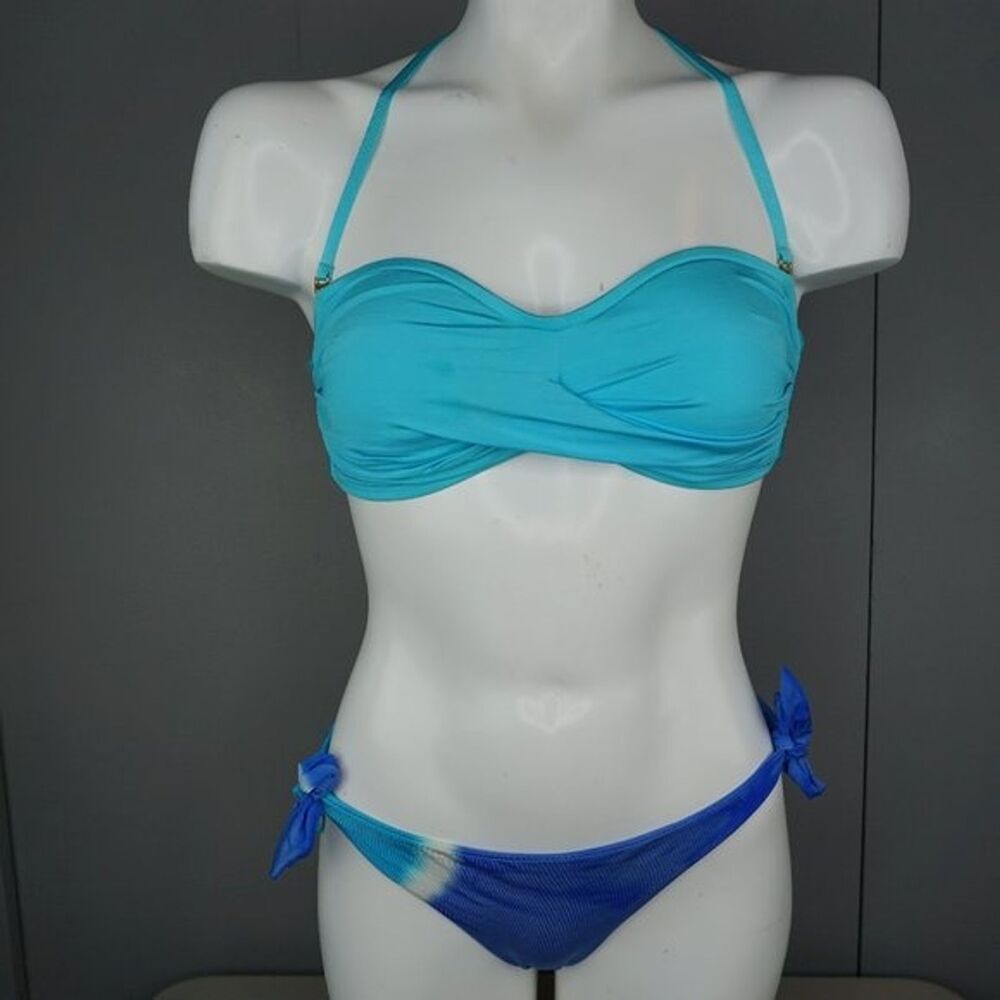 Vitamin A Women's Bikini Blue Bandeau sz M and Tie dye Tie Brazilian Pant sz L